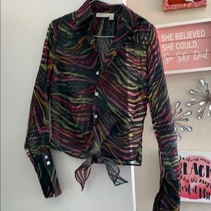 Colorful sheer top with tie bottom